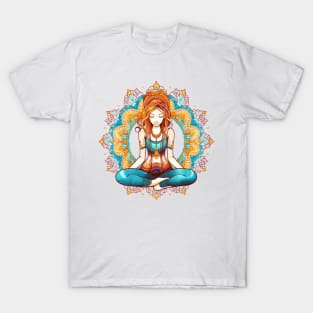 Yoga Girl And Mandala #6 T-Shirt